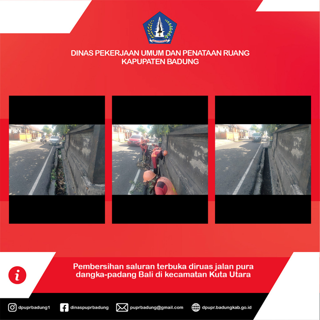 Pembersihan saluran terbuka diruas jalan pura dangka-padang Bali di kecamatan Kuta Utara Kabupaten Badung